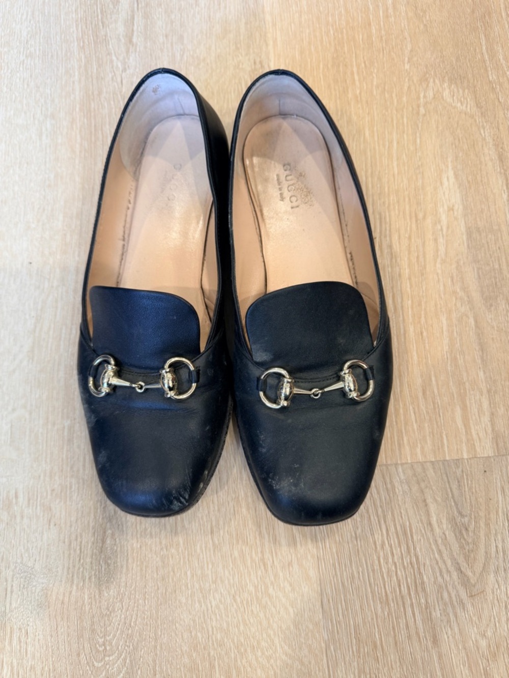 Gucci Black Leather Horsebit Loafers with Gold Hardware